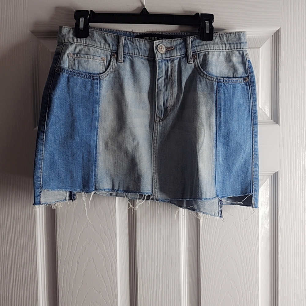 Express Light and Dark Blue Denim Mini Skirt